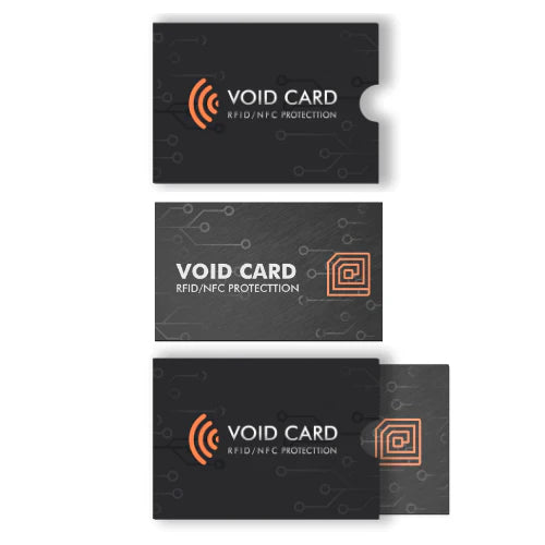 ThreeVOID CARD RFID/NFC PROTECTION cards on a white background